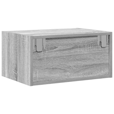 vidaXL Κομοδίνο Επιτοίχιο με Φώτα LED Γκρι Sonoma 51x35,5x25 cm