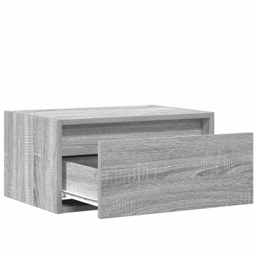 vidaXL Κομοδίνο Επιτοίχιο με Φώτα LED Γκρι Sonoma 51x35,5x25 cm