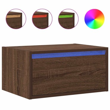 vidaXL Κομοδίνο Επιτοίχιο με Φώτα LED Καφέ Δρυς 51x35,5x25 cm