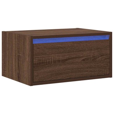 vidaXL Κομοδίνο Επιτοίχιο με Φώτα LED Καφέ Δρυς 51x35,5x25 cm