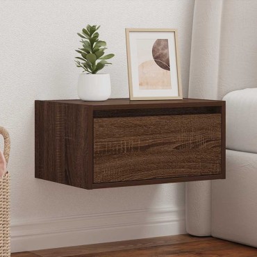 vidaXL Κομοδίνο Επιτοίχιο με Φώτα LED Καφέ Δρυς 51x35,5x25 cm