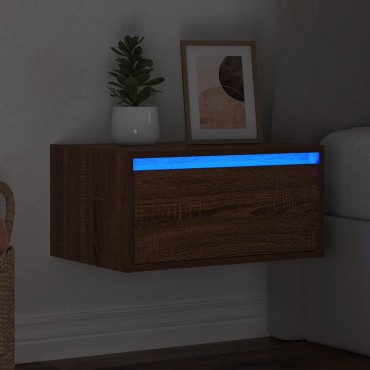 vidaXL Κομοδίνο Επιτοίχιο με Φώτα LED Καφέ Δρυς 51x35,5x25 cm