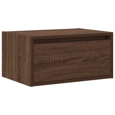 vidaXL Κομοδίνο Επιτοίχιο με Φώτα LED Καφέ Δρυς 51x35,5x25 cm