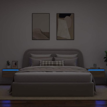vidaXL Κομοδίνα Επιτοίχια με Φώτα LED 2 τεμ. Sonoma Δρυς 51x35,5x25 cm