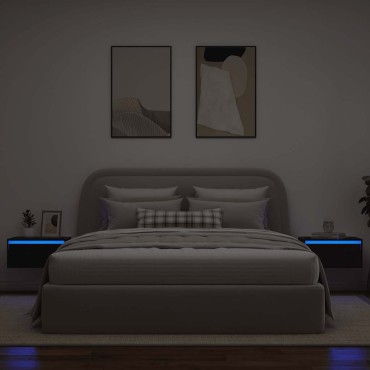 vidaXL Κομοδίνα Επιτοίχια με Φώτα LED 2 τεμ. Μαύρα Δρυς 51x35,5x25 cm