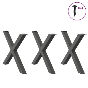 vidaXL Πόδια τραπεζαρίας σε σχήμα Χ 3 τεμ. Ανθρακί 90x(72-73)cm Ατσάλι