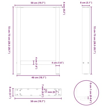 vidaXL Πόδια τραπεζαρίας Μαύρο 2 τεμ. 50x(72-73)cm Ατσάλι