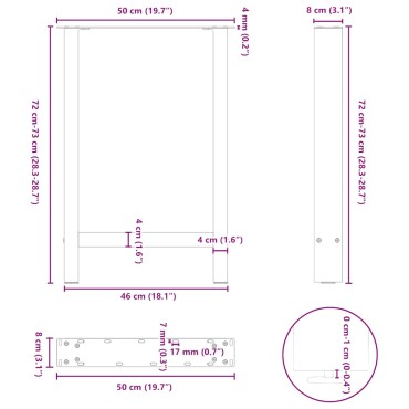 vidaXL Πόδια τραπεζαρίας Ανθρακί 2 τεμ. 50x(72-73)cm Ατσάλι