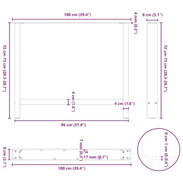 vidaXL Πόδια τραπεζαρίας Λευκό 2 τεμ. 100x(72-73)cm Ατσάλι