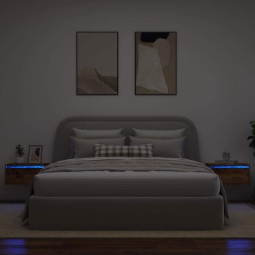vidaXL Κομοδίνα Επιτοίχια με Φώτα LED 2 τεμ. Όψη Παλαιού Ξύλου 51x35,5x25 cm