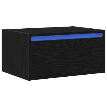 vidaXL Κομοδίνο Επιτοίχιο με Φώτα LED Μαύρο Δρυς 51x35,5x25 cm