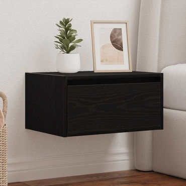 vidaXL Κομοδίνο Επιτοίχιο με Φώτα LED Μαύρο Δρυς 51x35,5x25 cm