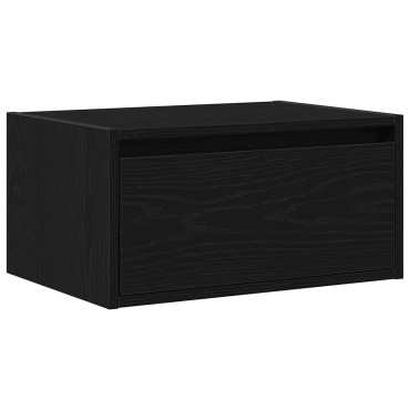 vidaXL Κομοδίνο Επιτοίχιο με Φώτα LED Μαύρο Δρυς 51x35,5x25 cm