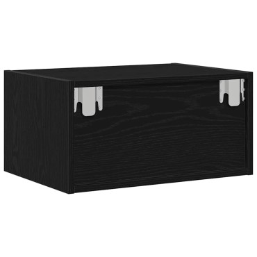 vidaXL Κομοδίνο Επιτοίχιο με Φώτα LED Μαύρο Δρυς 51x35,5x25 cm