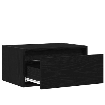 vidaXL Κομοδίνο Επιτοίχιο με Φώτα LED Μαύρο Δρυς 51x35,5x25 cm