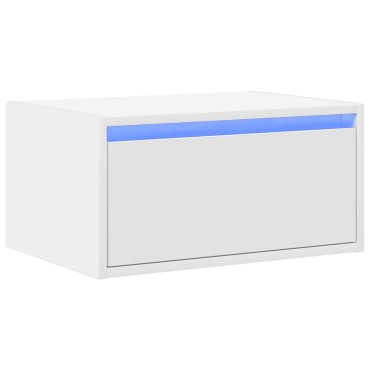 vidaXL Κομοδίνο Επιτοίχιο με Φώτα LED Λευκό 51x35,5x25 cm