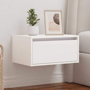 vidaXL Κομοδίνο Επιτοίχιο με Φώτα LED Λευκό 51x35,5x25 cm