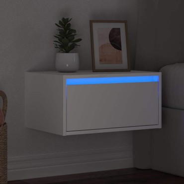 vidaXL Κομοδίνο Επιτοίχιο με Φώτα LED Λευκό 51x35,5x25 cm
