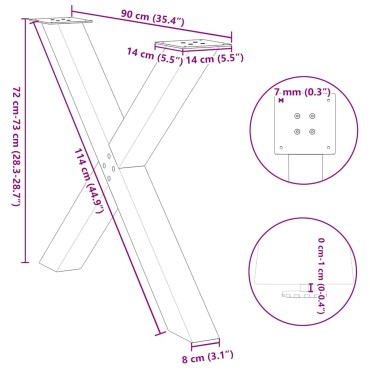 vidaXL Πόδια Τραπεζαρίας σε Σχήμα Χ 3 τεμ. Μαύρο 90x(72-73)cm Ατσάλι