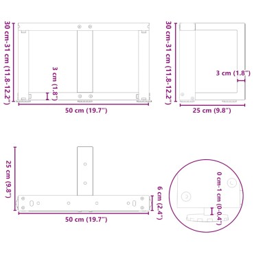 vidaXL Πόδια τραπεζιού σαλονιού σχήμα T 2 τεμ. Μαύρο 50x25x(30-31)cm