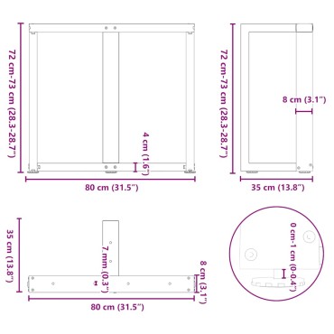 vidaXL Πόδια τραπεζαρίας σχήμα T 2 τεμ. Ανθρακί 80x35x(72-73)cm Ατσάλι