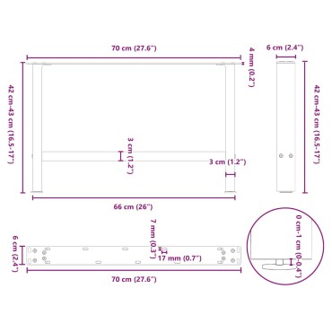 vidaXL Πόδια τραπεζιού σαλονιού Λευκό 2 τεμ. 70x(42-43)cm Ατσάλι