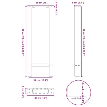 vidaXL Πόδια τραπεζιού κονσόλας Μαύρο 2 τεμ. 38x(72-73)cm Ατσάλι
