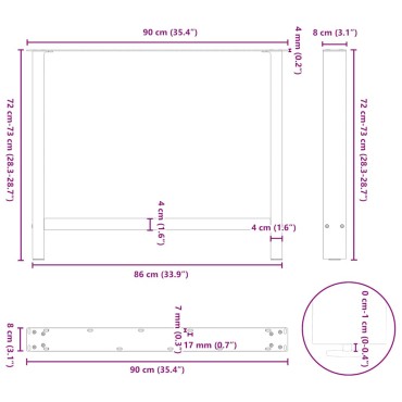 vidaXL Πόδια τραπεζαρίας Ανθρακί 2 τεμ. 90x(72-73)cm Ατσάλι
