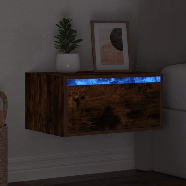 vidaXL Κομοδίνο Επιτοίχιο με Φώτα LED Καπνιστή Δρυς 51x35,5x25 cm