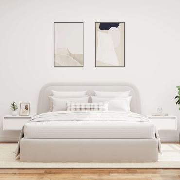 vidaXL Κομοδίνα Επιτοίχια με Φώτα LED 2 τεμ. Λευκά 51x35,5x25 cm