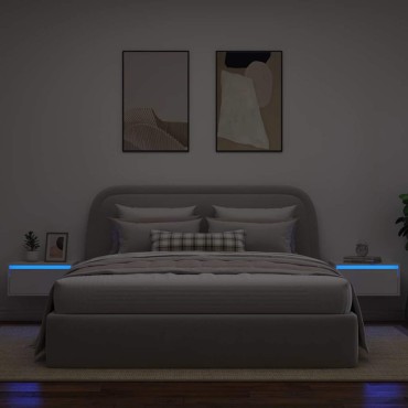 vidaXL Κομοδίνα Επιτοίχια με Φώτα LED 2 τεμ. Λευκά 51x35,5x25 cm