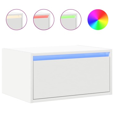vidaXL Κομοδίνα Επιτοίχια με Φώτα LED 2 τεμ. Λευκά 51x35,5x25 cm