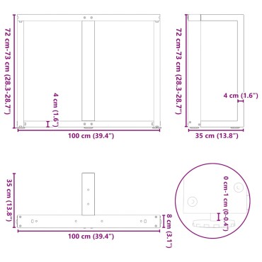 vidaXL Πόδια Τραπεζαρίας σε Σχήμα Τ, 2 τεμ. Μαύρο 100x35x(72-73)cm Ατσάλι