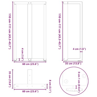 vidaXL Πόδια τραπεζιού μπαρ σε σχήμα T 2 τεμ. Λευκό 60x35x(110-111)cm