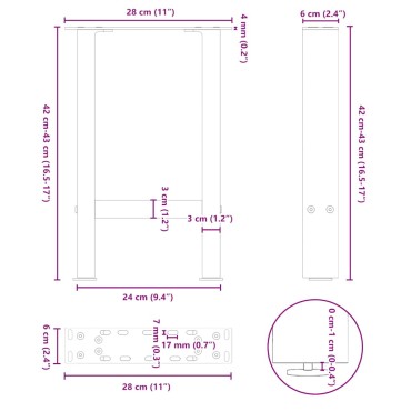 vidaXL Πόδια Τραπεζιού Σαλονιού Ανθρακί 2 τεμ. 28x(42-43)cm Ατσάλι