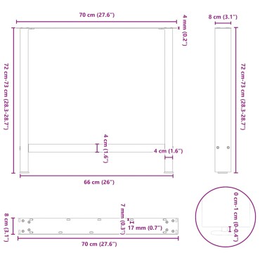 vidaXL Πόδια τραπεζαρίας Ανθρακί 2 τεμ. 70x(72-73)cm Ατσάλι