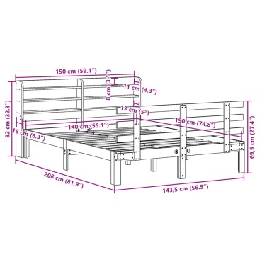 vidaXL Πλαίσιο Κρεβατιού με Κεφαλάρι 140 x 190 εκ. Μασίφ Πεύκο