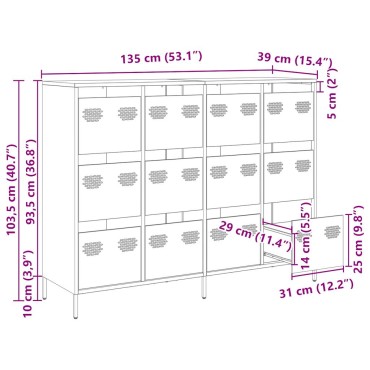 vidaXL Ντουλάπι Μαύρο 135x39x103,5cm από Χάλυβα Ψυχρής Έλασης 1 τεμ.