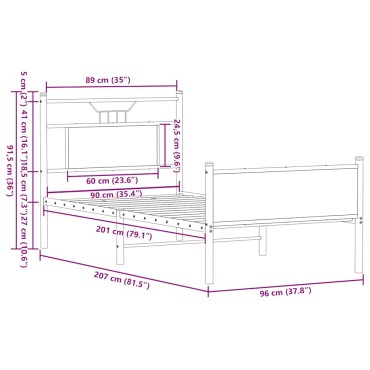 vidaXL Πλαίσιο Κρεβ. Χωρ. Στρώμα Καπνιστή Δρυς 90x200 εκ. Επεξ. Ξύλο