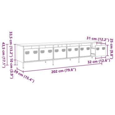 vidaXL Έπιπλο Τηλεόρασης Ανθρακί 202x39x43,5cm Ατσάλι Ψυχρής Έλασης