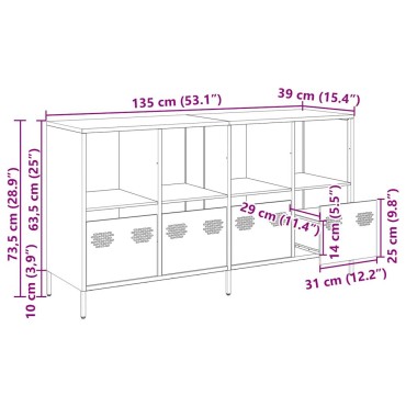 vidaXL Sideboard Μουστάρδα κίτρινη 135x39x73,5cm Ψυχρής έλασης χάλυβα 1 τεμ.
