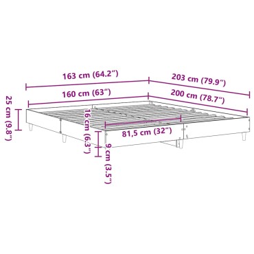 vidaXL Πλαίσιο Κρεβατιού Χωρ. Στρώμα Sonoma Δρυς 160x200cm Επ. Ξύλο 1 τεμ. - Διπλό