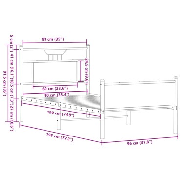 vidaXL Πλαίσιο Κρεβ. Χωρ. Στρώμα Καπνιστή Δρυς 90 x 190 εκ. Επεξ. Ξύλο
