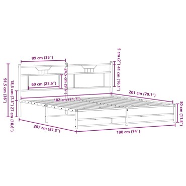 vidaXL Σκελετός Κρεβ. Χωρίς Στρώμα Καπνιστή Δρυς 180x200 εκ. Μεταλλικό