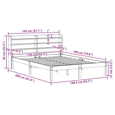 vidaXL Σκελετός Κρεβ. Χωρίς Στρώμα Λευκό 135x190 εκ Μασίφ Πεύκο