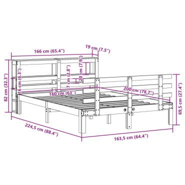 vidaXL Πλαίσιο Κρεβατιού με Κεφαλάρι Μελί 160x200εκ. Μασίφ Ξύλο Πεύκου