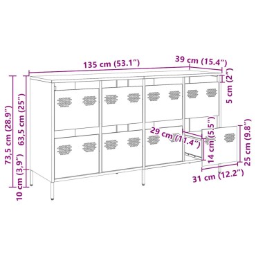vidaXL Ντουλάπι Ανθρακί 135x39x73,5cm από Χάλυβα Ψυχρής Έλασης 1 τεμ.