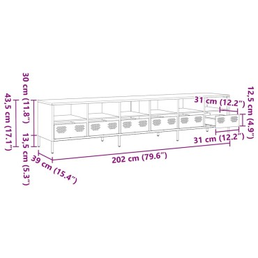 vidaXL Έπιπλο Τηλεόρασης Μαύρο 202x39x43,5cm Χάλυβας Ψυχρής Έλασης