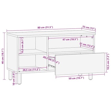 vidaXL Ντουλάπι τηλεόρασης καφέ 80x33x46cm μασίφ ξύλο Mango 1 τεμ.