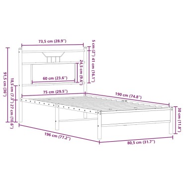 vidaXL Πλαίσιο Κρεβατιού Χωρ. Στρώμα Sonoma Δρυς 75x190εκ Επεξ. Ξύλο